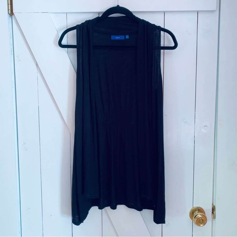 Black Sleeveless Draped Coverup Kimono Vest Blouse Boho Bikercore Minimalist